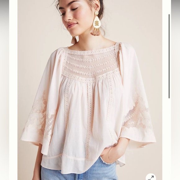Anthropologie Tops - Anthropologie Valentina peasant blouse embroidered lace panel pink/rose Sz 12